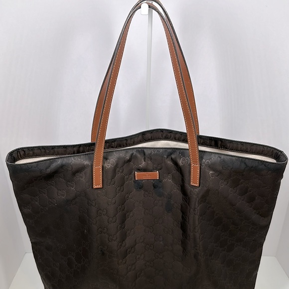 Authentic GUCCI Embossed GG Monogram Shopper Tote- Dark Brown - Picture 3 of 15